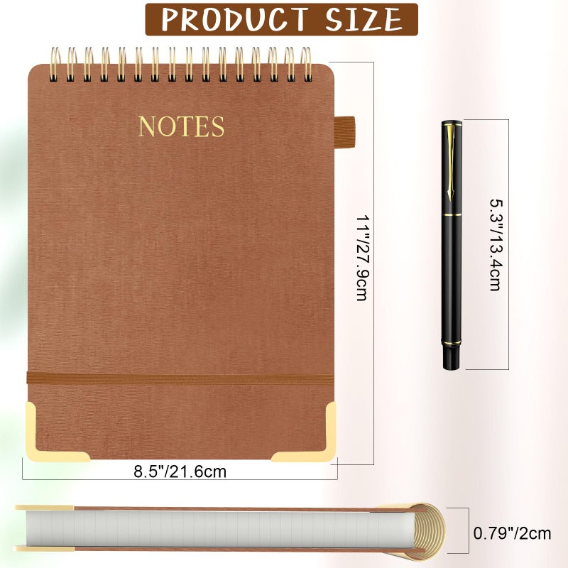 Mousbull Aesthetic Top Spiral Notebook, A4 Large Linen Hardcover Top Bound Steno Pads, 240 Pages 100gsm Thick Lined Paper Left Handed Notebook Journal for Work, School, Church Writing - Brown, 8.5" x 11" - Image 3