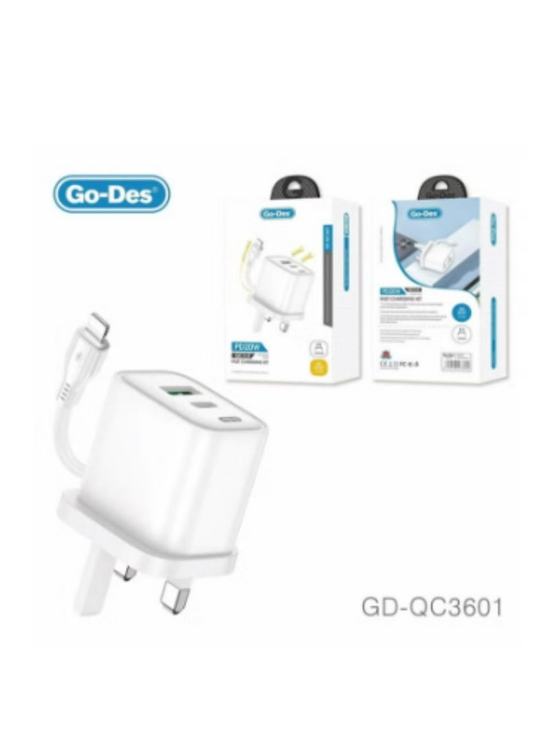 GO-DES PD20W QC3,0 Fast Charging Kit - White