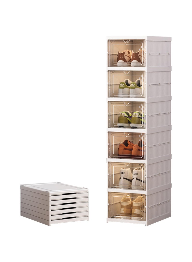 SlaBao Shoe Storage Boxes 6 Tier, Foldable Shoe Organizer with Transparent Door, Easy Assembly, Fits High Heels, High Shoes, High Heels,White 