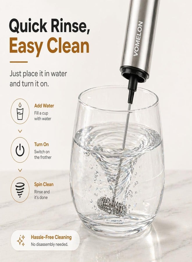 VOMELON Rechargeable Milk Frother with Stand, Electric Whisks Foam Maker, POWERFUL USB C 2 Speed Handheld Drink Mixer for Coffee, Latte, Cappuccino, Matcha Drinks,Silver - Image 5