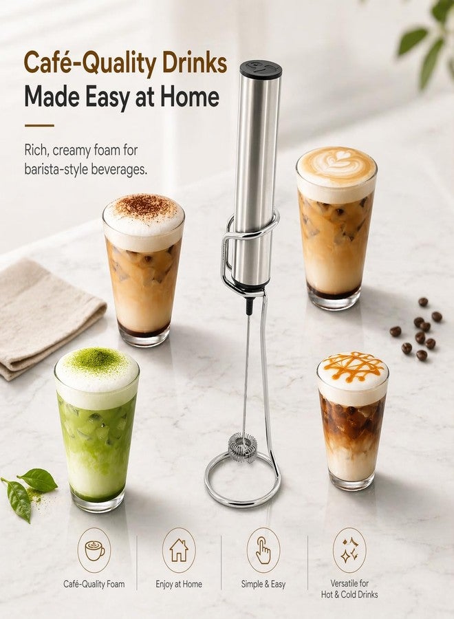 VOMELON Rechargeable Milk Frother with Stand, Electric Whisks Foam Maker, POWERFUL USB C 2 Speed Handheld Drink Mixer for Coffee, Latte, Cappuccino, Matcha Drinks,Silver - Image 4