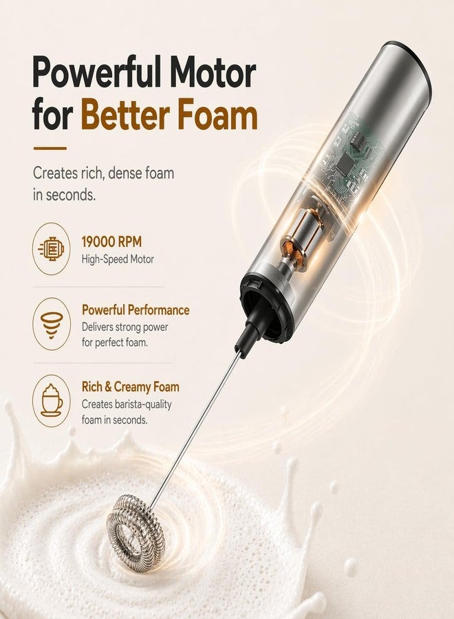 VOMELON Rechargeable Milk Frother with Stand, Electric Whisks Foam Maker, POWERFUL USB C 2 Speed Handheld Drink Mixer for Coffee, Latte, Cappuccino, Matcha Drinks,Silver - Image 2