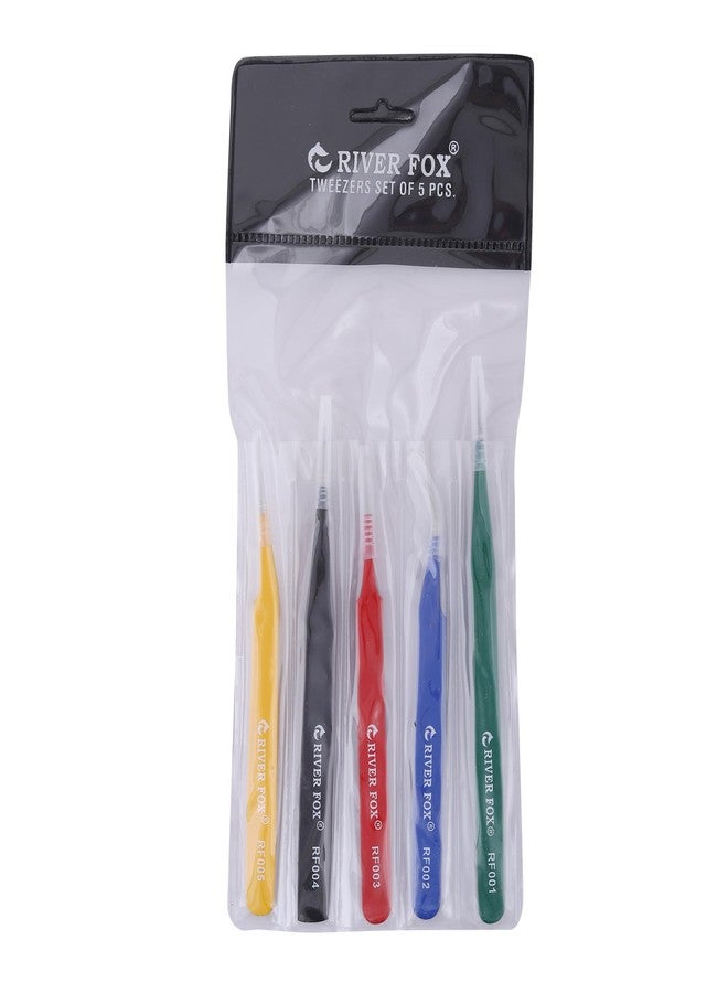RIVER FOX Professional Tweezers for Eyebrows- Great Precision Plücker for Facial Hair, Splinter and Ingrown Hair Removal, Electronic Repairing, Plucking Daily Beauty Tool Multi Color Pack of 5 - Image 4