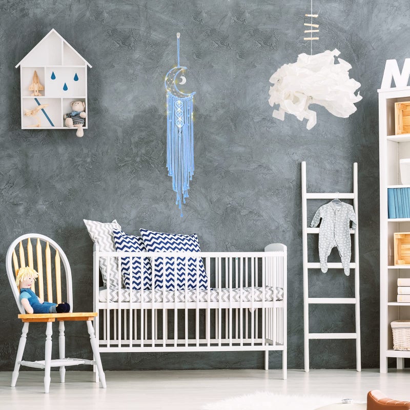 ANROYE Macrame Moon Dream Catcher for Girl, Blue Boho Crescent Dreamcatcher for Bedroom Adult, Handmade Nursery Room Wall Hanging with Star Pendant for Teen Boy, Bohemian Home Decoration Idea - Image 5
