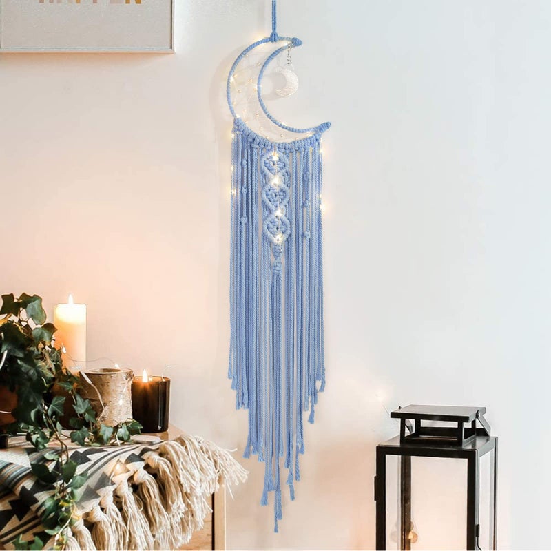 ANROYE Macrame Moon Dream Catcher for Girl, Blue Boho Crescent Dreamcatcher for Bedroom Adult, Handmade Nursery Room Wall Hanging with Star Pendant for Teen Boy, Bohemian Home Decoration Idea - Image 1