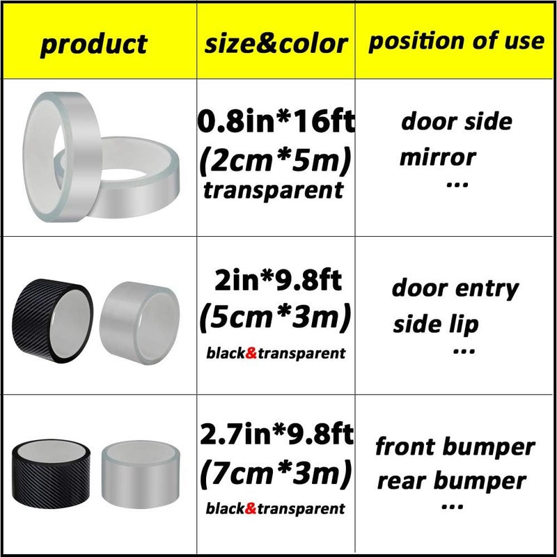 QBUC Car Door Entry Guards Scratch Cover Protector Paint Threshold Guard,Front Rear Door Entry Sill Guard Scuff Plate Rear Bumper Protector Guard for Most Cars,2in9.8ft(5cm3m) Black - Image 5