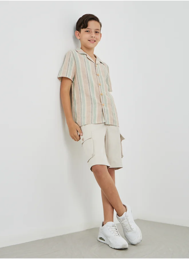 ستايلي Boys Solid Flat Front Shorts with Cargo Pockets