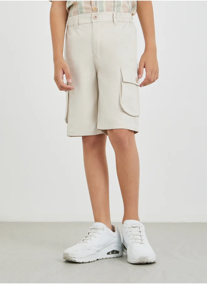 ستايلي Boys Solid Flat Front Shorts with Cargo Pockets