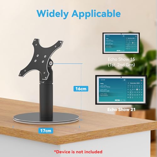 Almoz Desk Stand for Echo Show 21, Echo Show 15 (All Generations), Raises Up to 9.5" from Desk, Tilt and Swivel Mount for Alexa Echo Show 21, No Tools Required, Stable Centered Rod Design (UP-Blcak) - Image 3