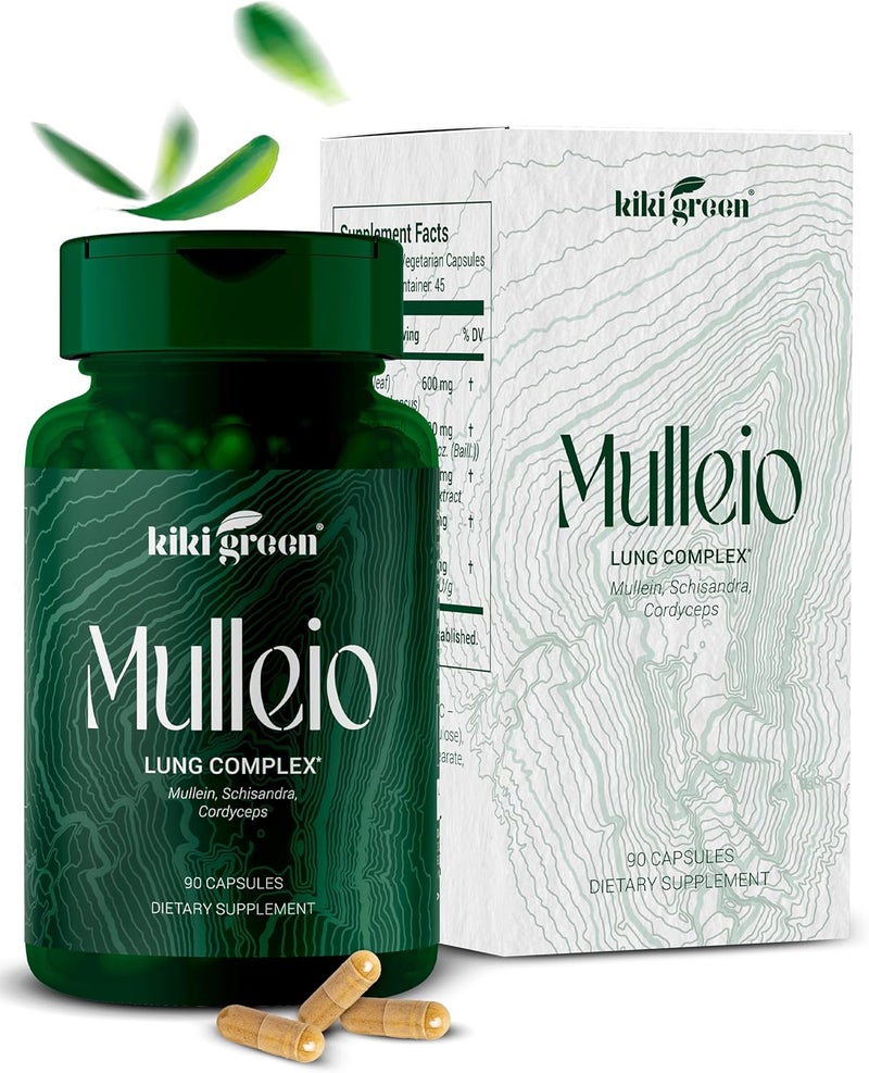 KIKI Green Mulleio Lung Health Capsules Vegan Herbal Supplement for Cleanse Better Function Respiratory Support  Mullein Cordyceps Schisandra  90 Count for Daily Use - Image 1