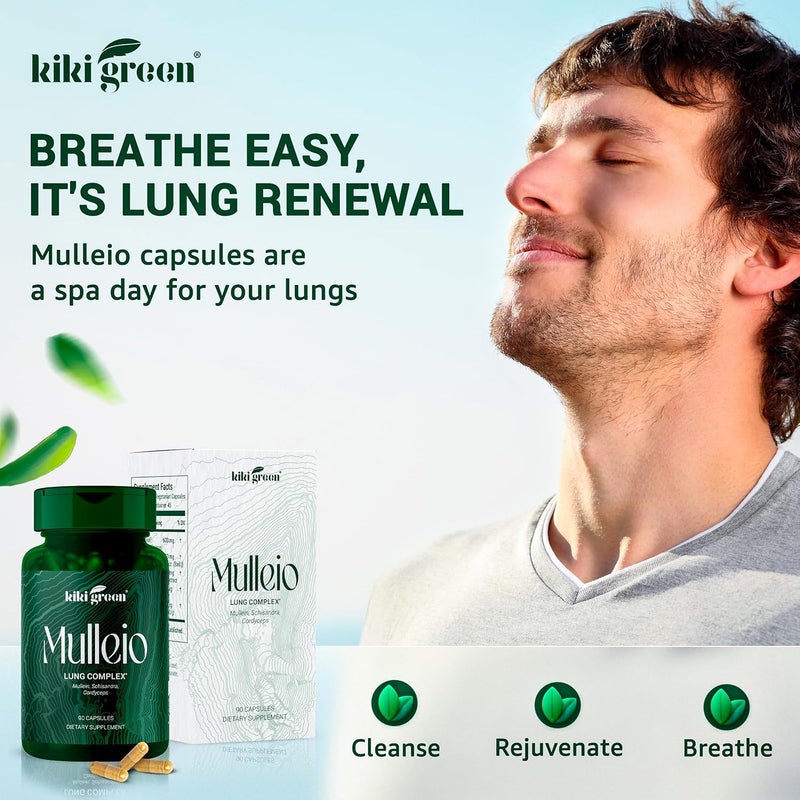 KIKI Green Mulleio Lung Health Capsules Vegan Herbal Supplement for Cleanse Better Function Respiratory Support  Mullein Cordyceps Schisandra  90 Count for Daily Use - Image 2