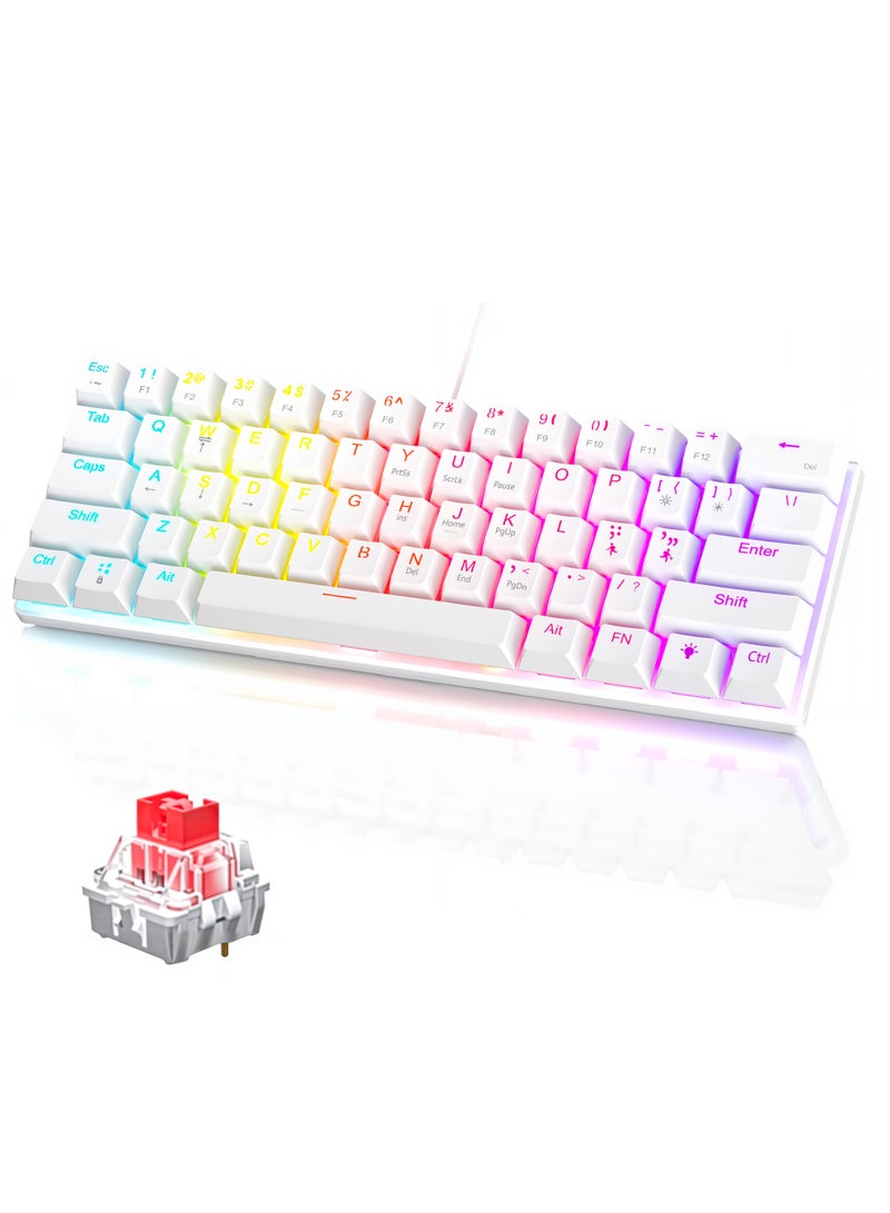 Xkimos Red Switch Mechanical Gaming Keyboard 61 Keys 60% Mini Wired Waterproof Hot-Swappable RGB Backlight 17 Effects Driver Included for PC PS4 Xbox Mac Everyday Gaming Use - Image 1