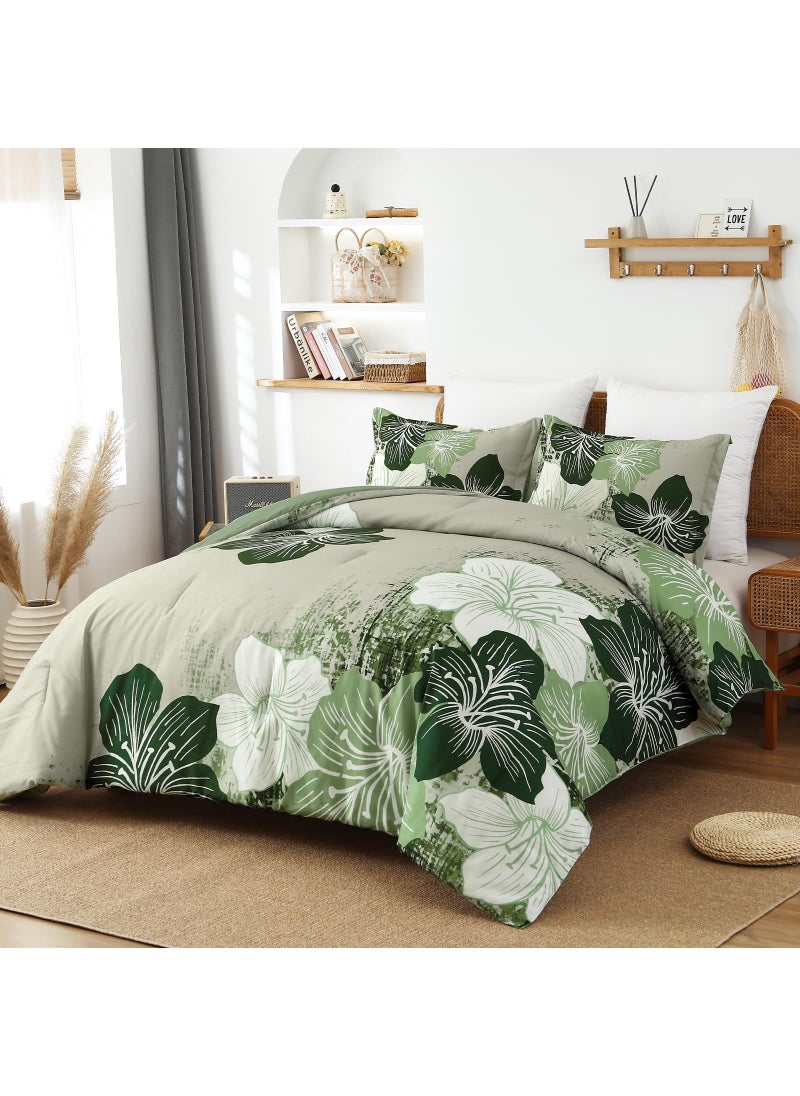Menghomeus Menghomeus Floral Comforter Set King Ombre Green Bedding Lightweight Microfiber Bed Comforter for All Season  3 Piece Flowers Comforter with 2 Pillowcases  - Image 2