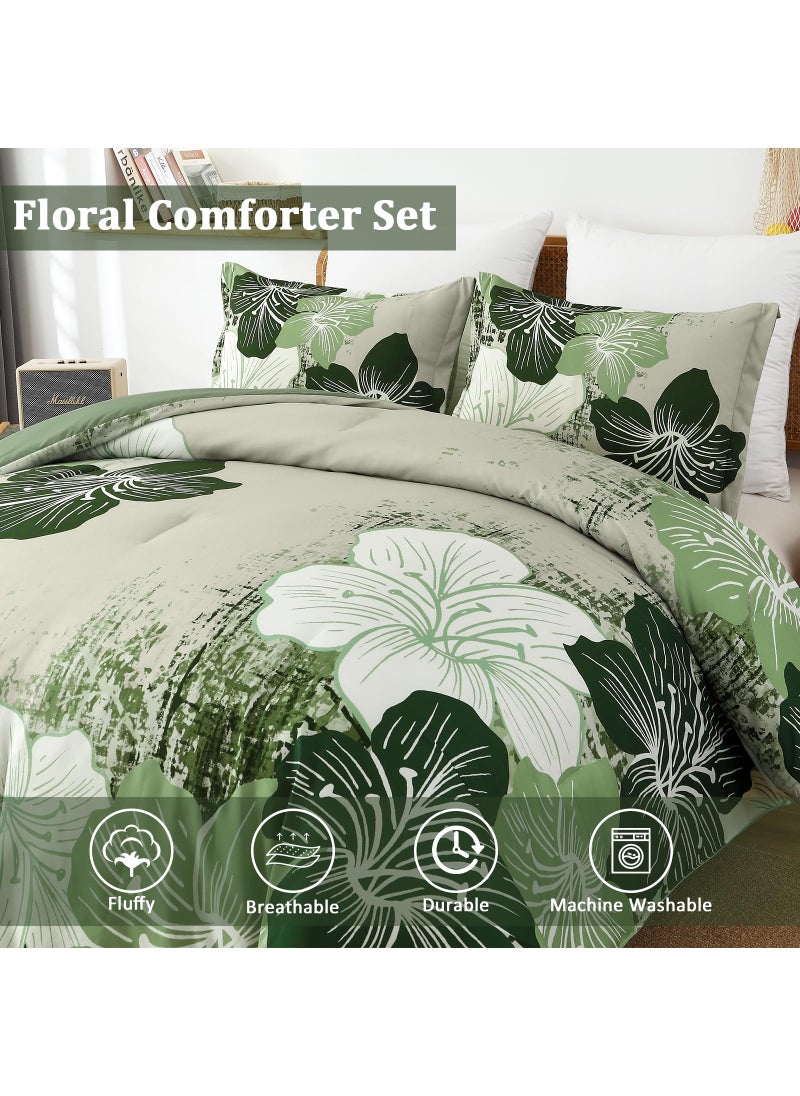 Menghomeus Menghomeus Floral Comforter Set King Ombre Green Bedding Lightweight Microfiber Bed Comforter for All Season  3 Piece Flowers Comforter with 2 Pillowcases  - Image 4