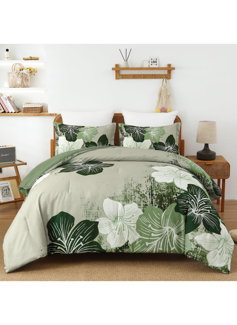 Menghomeus Menghomeus Floral Comforter Set King Ombre Green Bedding Lightweight Microfiber Bed Comforter for All Season  3 Piece Flowers Comforter with 2 Pillowcases  - Image 1