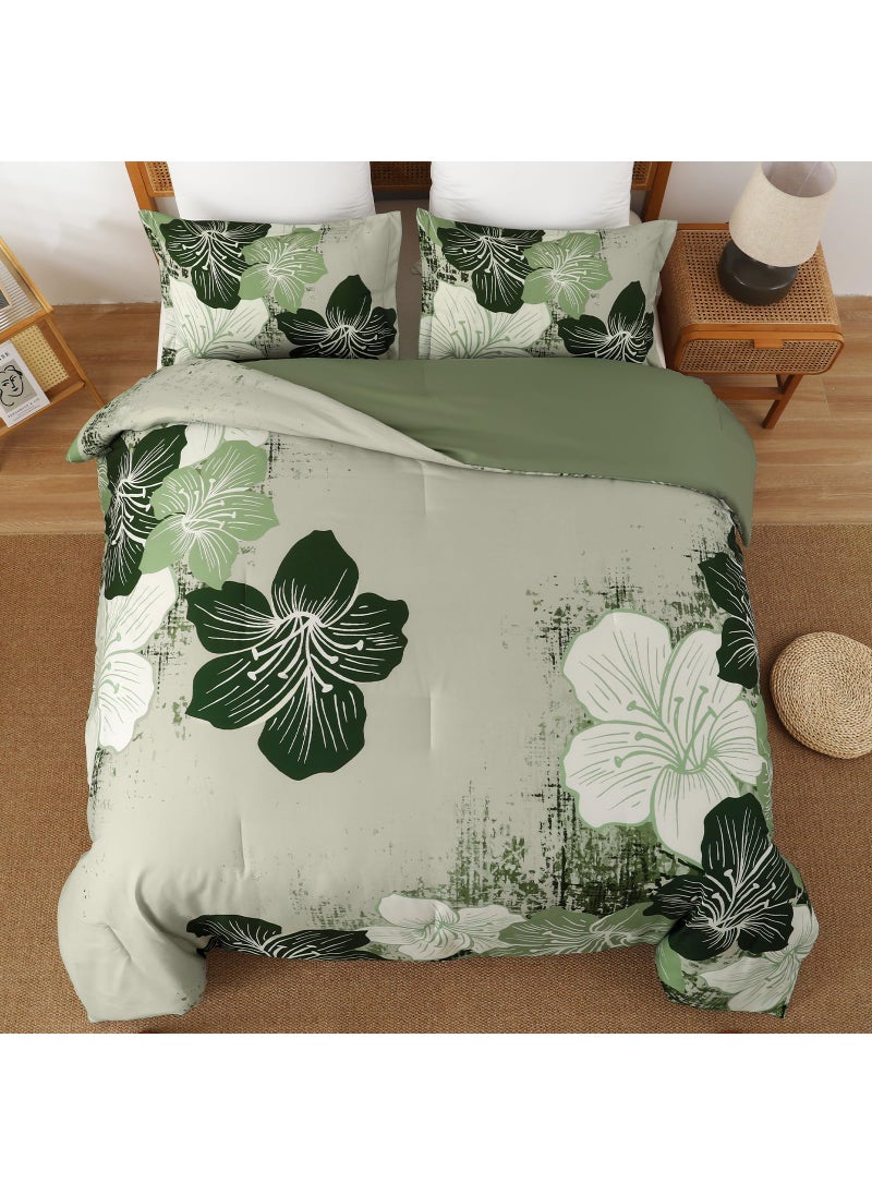 Menghomeus Menghomeus Floral Comforter Set King Ombre Green Bedding Lightweight Microfiber Bed Comforter for All Season  3 Piece Flowers Comforter with 2 Pillowcases  - Image 3