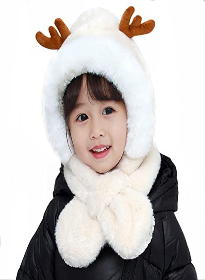 KETKAR Boy's & Girl's Winter Warm Faux Fur Animal Balaclava Hat Full Cover Earflap Hood Cap_3-8 Years(Pack of 01,White) - Image 1