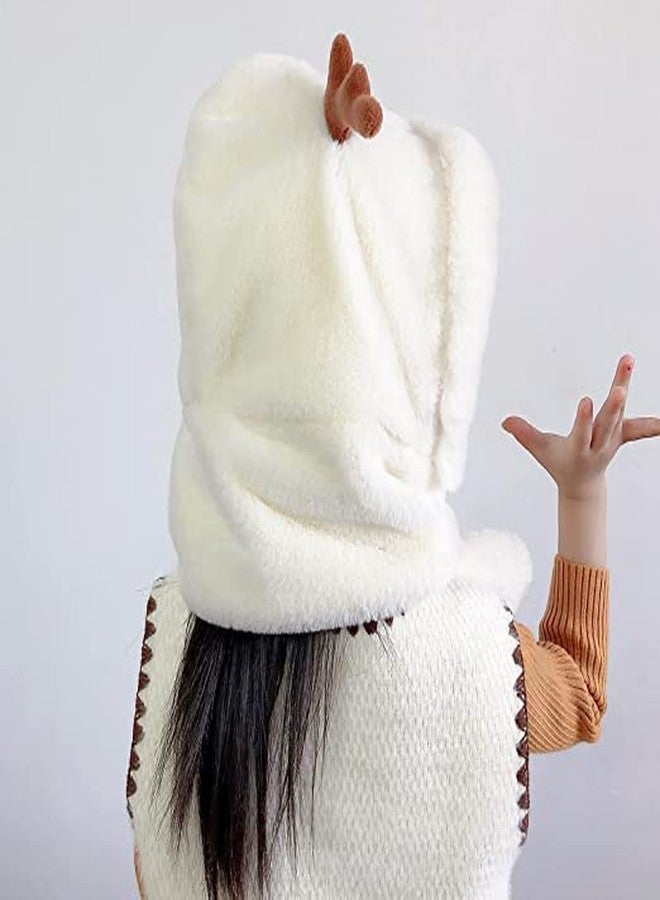 KETKAR Boy's & Girl's Winter Warm Faux Fur Animal Balaclava Hat Full Cover Earflap Hood Cap_3-8 Years(Pack of 01,White) - Image 4