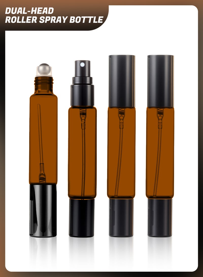 عبوة مكونة من 4 زجاجات عطر سفر برأس مزدوج، زجاجات تحجب الضوء، مع تأثير حجب الضوء، زجاجات بنية بأغطية سوداء - Image 1