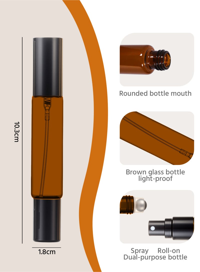 عبوة مكونة من 4 زجاجات عطر سفر برأس مزدوج، زجاجات تحجب الضوء، مع تأثير حجب الضوء، زجاجات بنية بأغطية سوداء - Image 4
