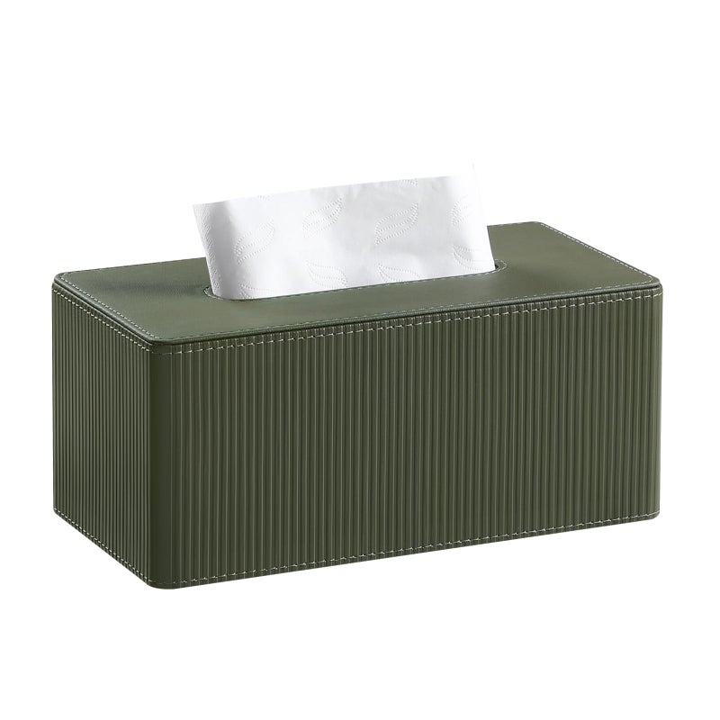 Cretkhp PU Leather Tissue Box Cover Rectangle with Magnetic Closure, Modern Tissue Box Holder for Bathroom NightStands Livingroom, Decorative Tissue Holder for 120(3-Ply)/160(2-Ply) Tissue Box (Green) - Image 1