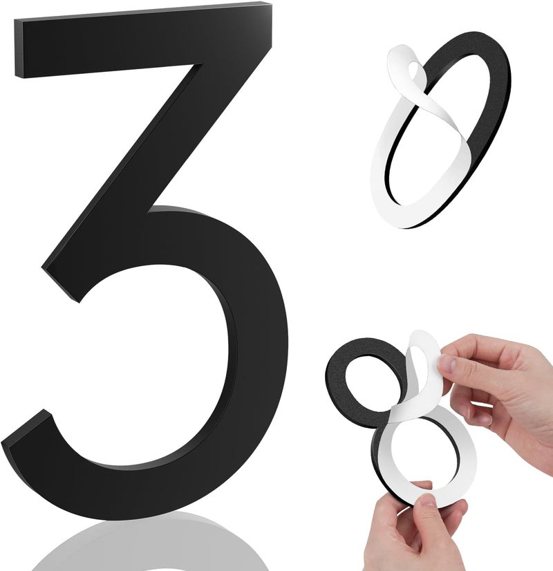 Mearar 5 Inch House Numbers, Self-adhesive House Number Acrylic Modern House Numbers for Outside Black Mailbox Numbers Address Home Number for House Apartments Office Hotel Room Easy to Install (3) - Image 1