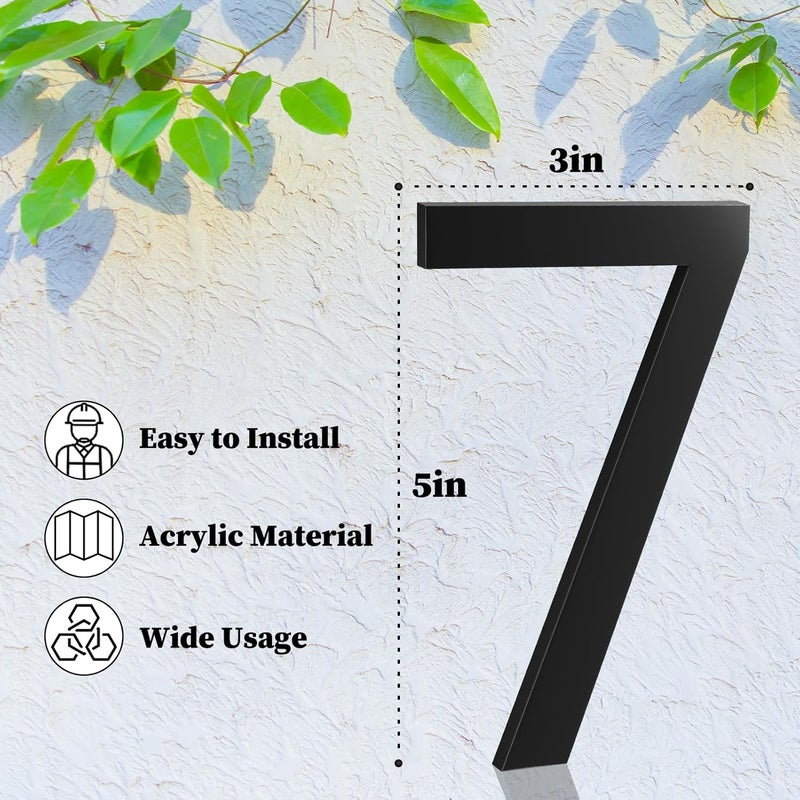 Mearar 5 Inch House Numbers, Self-adhesive House Number Acrylic Modern House Numbers for Outside Black Mailbox Numbers Address Home Number for House Apartments Office Hotel Room Easy to Install (3) - Image 2