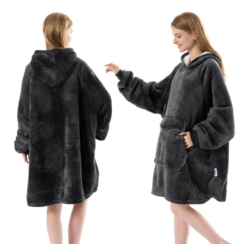 Krifey Wearable Blanket Hoodie, Oversized Sherpa Fleece Sweatshirt with Giant Pocket, Birthday Gifts for Women, Mom, Sister, Dark Gray - Image 3