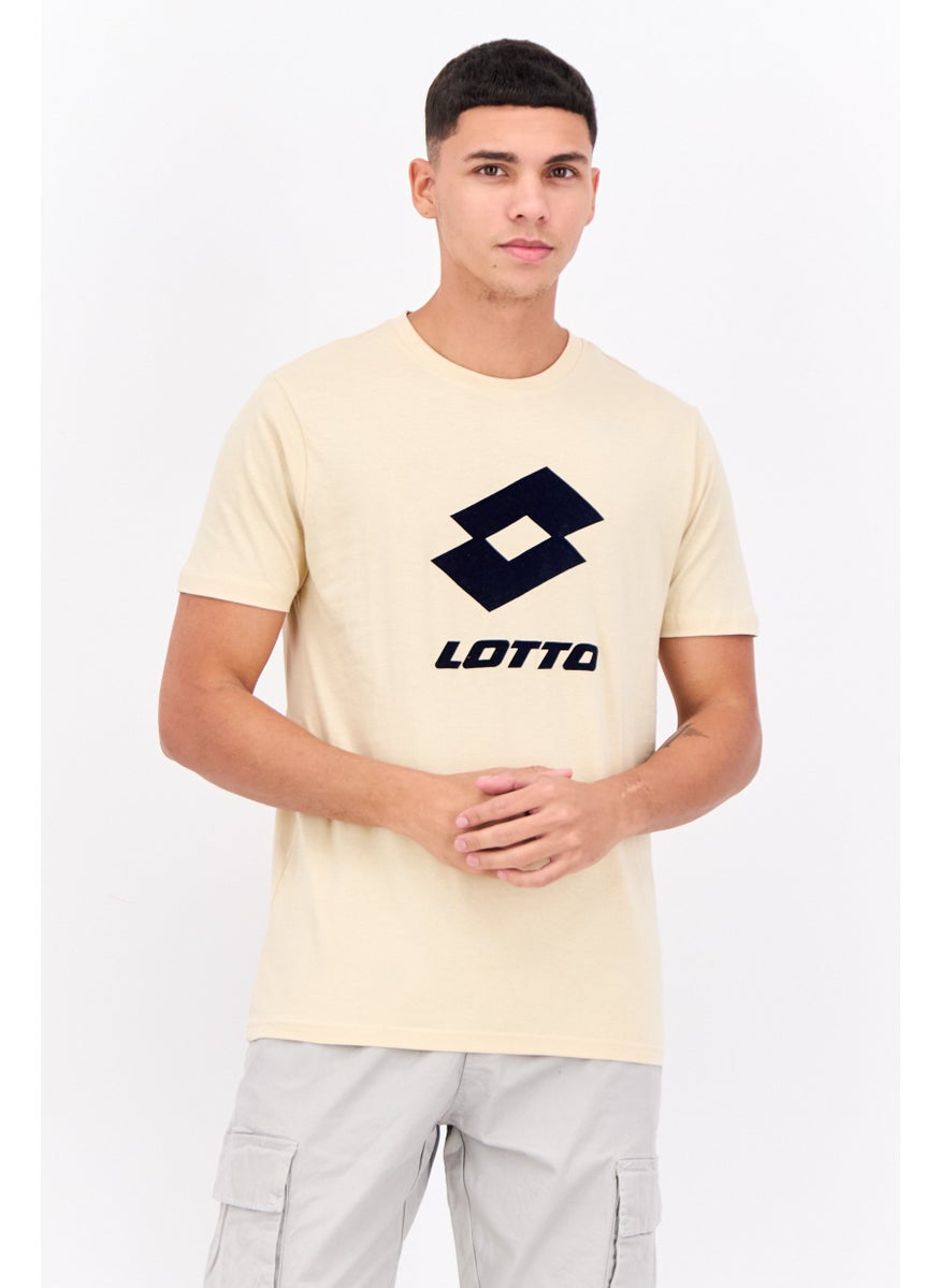 LOTTO Men Sportswear Fit Short Sleeves Brand Logo T-shirt, Beige  - Image 1