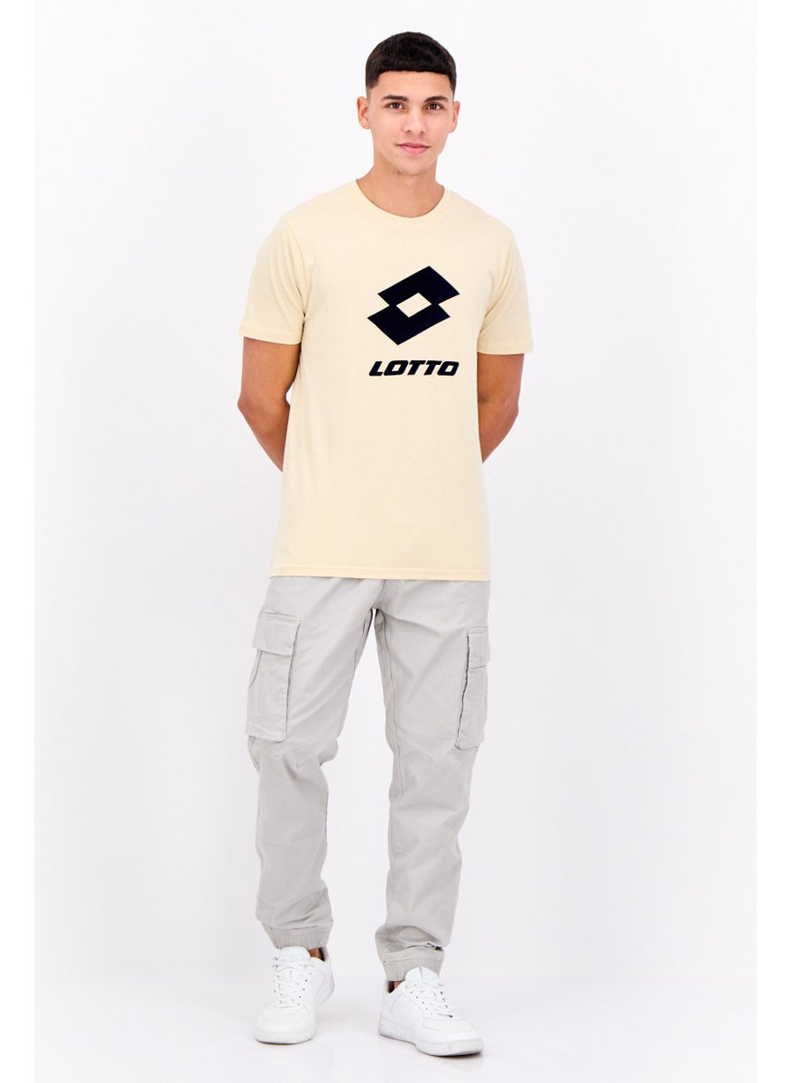 LOTTO Men Sportswear Fit Short Sleeves Brand Logo T-shirt, Beige  - Image 4