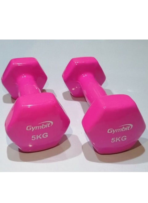 Double Dumbbells Vinyl Hexagon Hand Weights for Muscle Training 5 KG, Pink