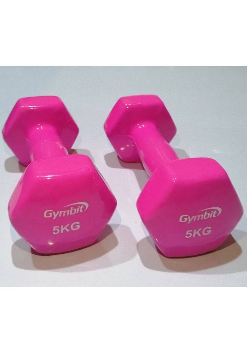 Gymbit Double Dumbbells Vinyl Hexagon Hand Weights for Muscle Training 5 KG, Pink 