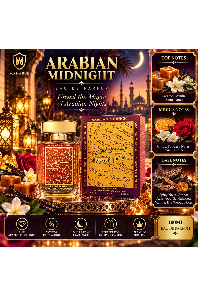 محبوب للعطور Arabian Midnight Eau De Parfum 100ml | Sweet, Floral & Warm Arabian Fragrance