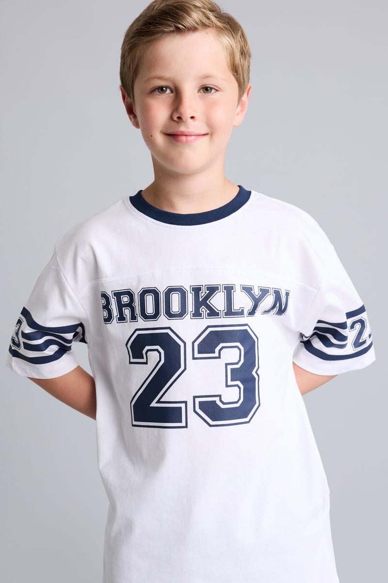 DeFacto White Boy Boy New Regular Fit Crew Neck Printed White T-Shirt Casual - Image 1