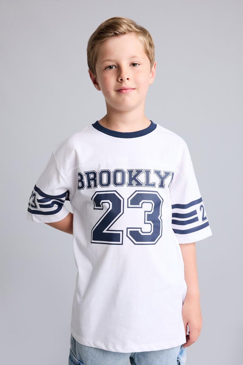 DeFacto White Boy Boy New Regular Fit Crew Neck Printed White T-Shirt Casual - Image 3