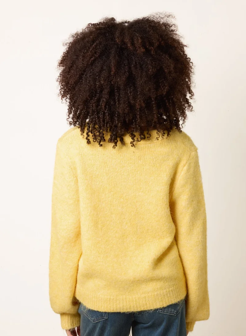 Blue Vanilla Gold Tone Flower Embossed Button Cardigan