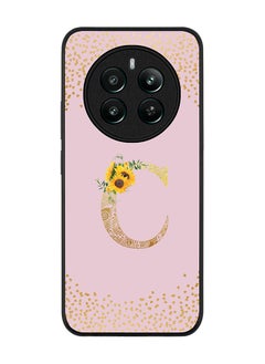 Rugged Black edge case for Realme 12 Plus 5G / Realme 12 4G, Slim fit Case Cover - Custom Monogram Initial Letter Floral Pattern Alphabet - C (Pink )
