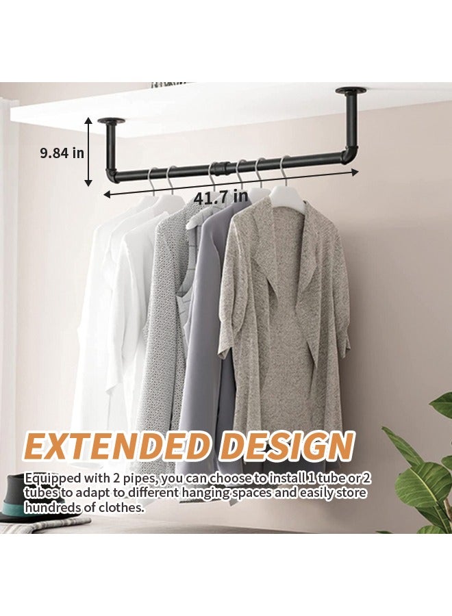 All Metal Wall Mounted Clothes Rack with 145 lbs Load Stable & Durable Clothes Hanger Expandable Clothes Drying Rack for Small Spaces Waterproof & Rust-proof Coat Rack for Home, Patio, Garage Use 41.7x9.84in Black  - Image 5