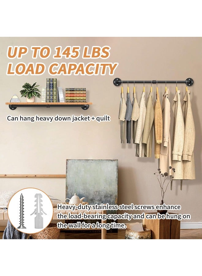 All Metal Wall Mounted Clothes Rack with 145 lbs Load Stable & Durable Clothes Hanger Expandable Clothes Drying Rack for Small Spaces Waterproof & Rust-proof Coat Rack for Home, Patio, Garage Use 41.7x9.84in Black  - Image 3
