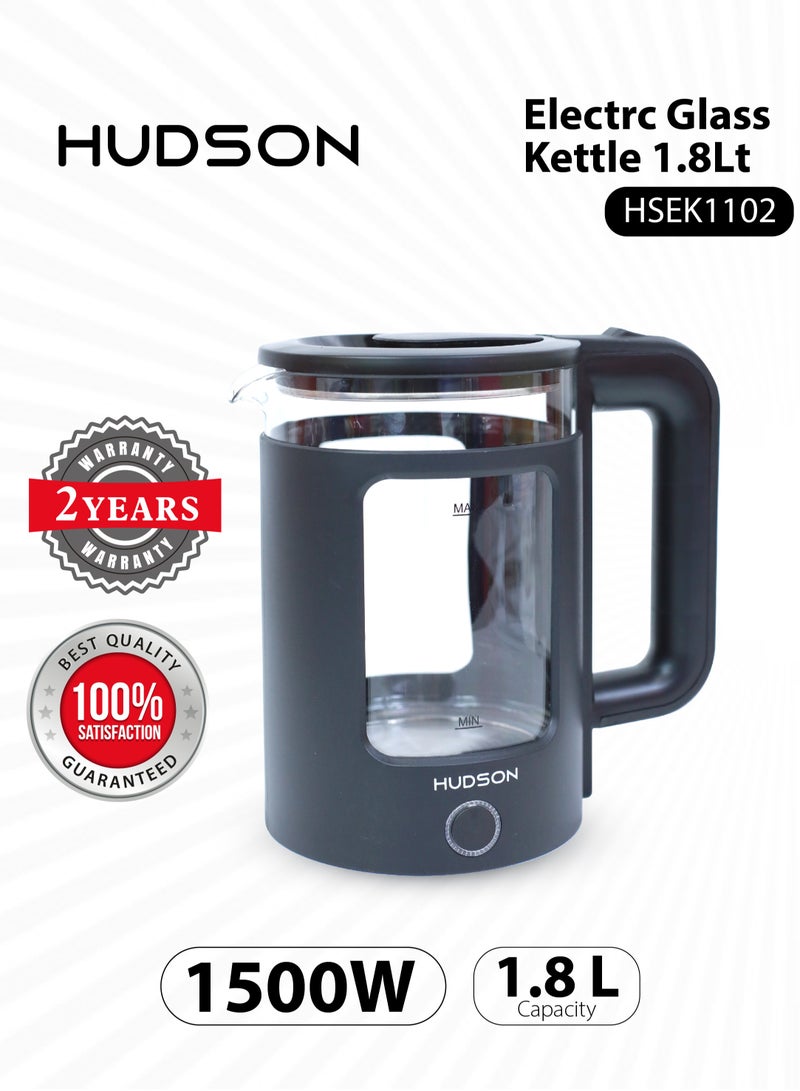 HUDSON Glass Electric Kettle 1.8 Liter/1500 W, Automatic Power Off & Triple Safety Protection with 360 Degree Rotation HSEK1102