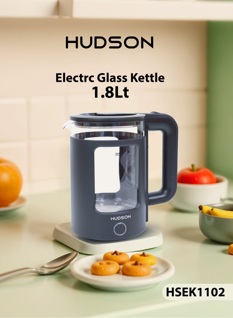 HUDSON Glass Electric Kettle 1.8 Liter/1500 W, Automatic Power Off & Triple Safety Protection with 360 Degree Rotation HSEK1102