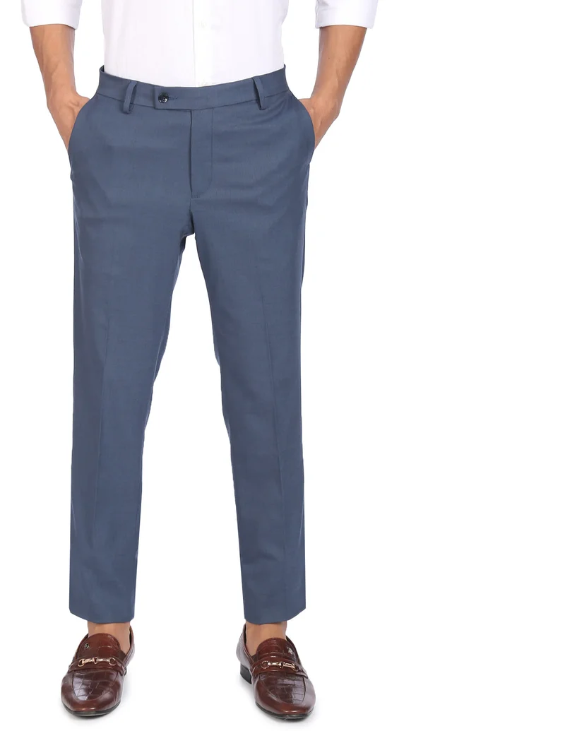 Flat Front Solid Formal Trousers