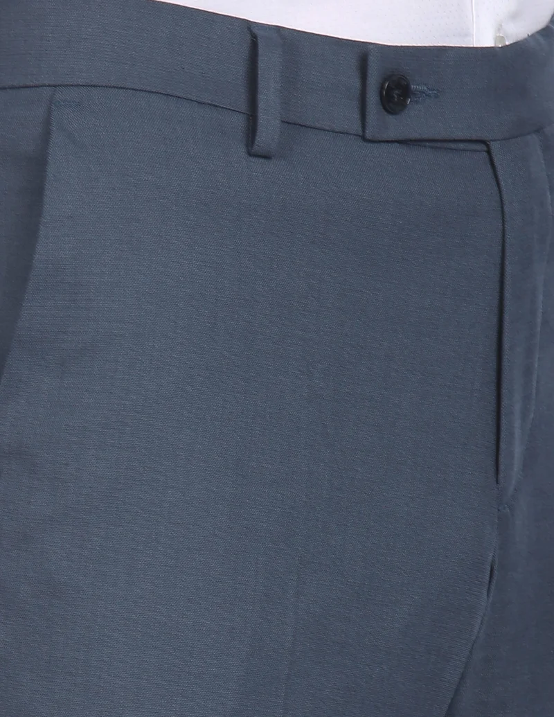 Arrow Blue Flat Front Solid Formal Trousers for Men | Best Price UAE