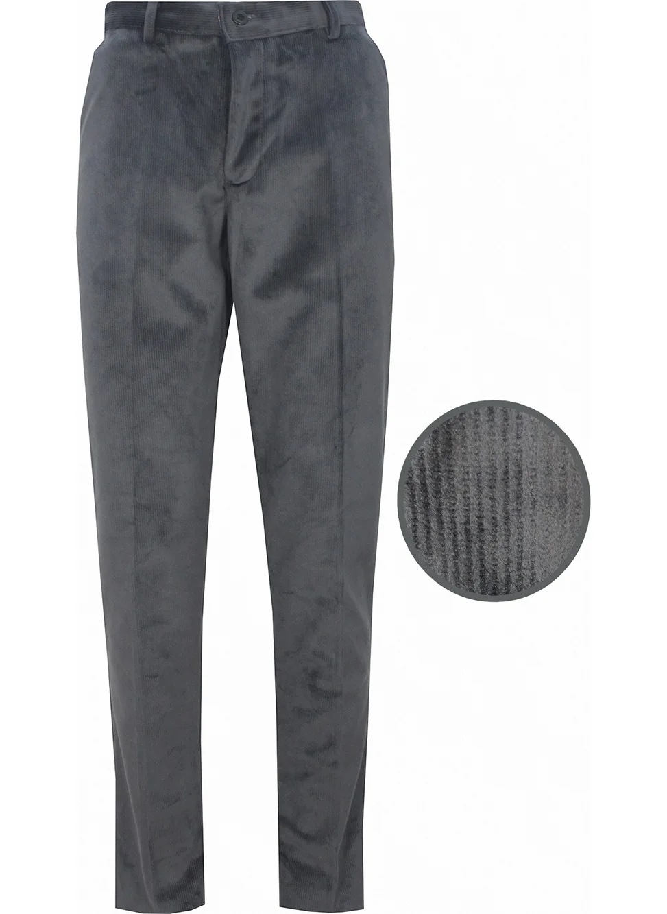 Varetta Men's Dark Gray Velvet Slim Ribbed Classic Cut Pocketed Trousers