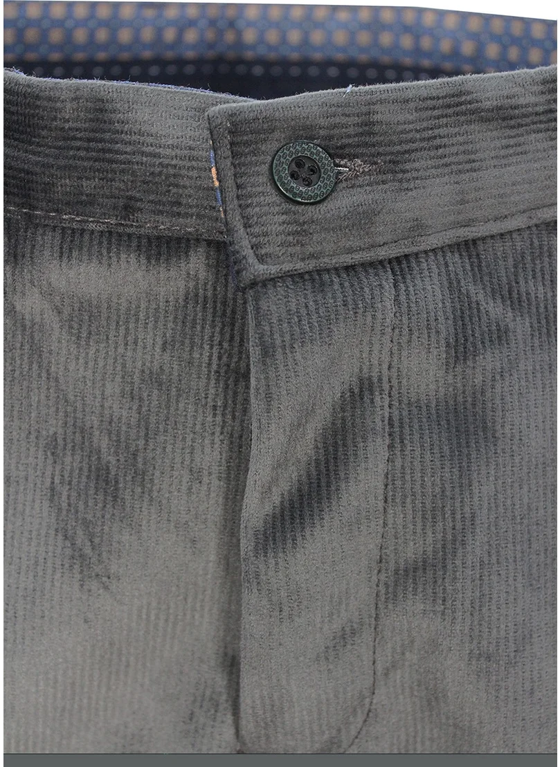Varetta Men's Dark Gray Velvet Slim Ribbed Classic Cut Pocketed Trousers