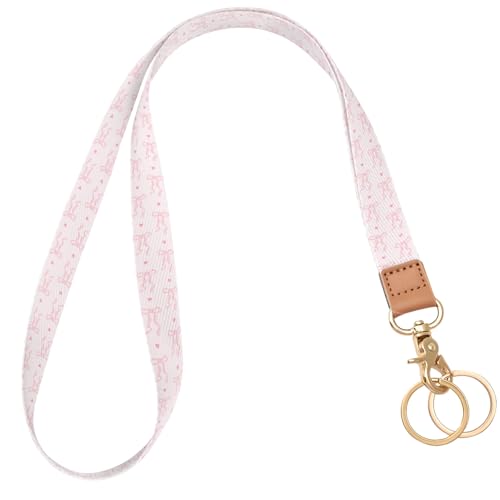 Knagsfa Lanyards for Keys, Neck Lanyards for ID Badges with Metal Hook, Cute Keychain Lanyard for Women, Pink Love Bow - Image 1
