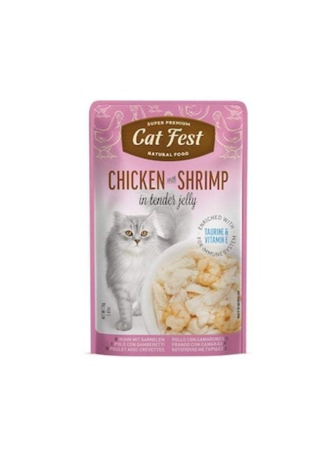 Cat Fest Chicken with Shrimp in Tender Jelly Cat Food Pouch - 4 Pouch, each pouch size 70g - Image 2