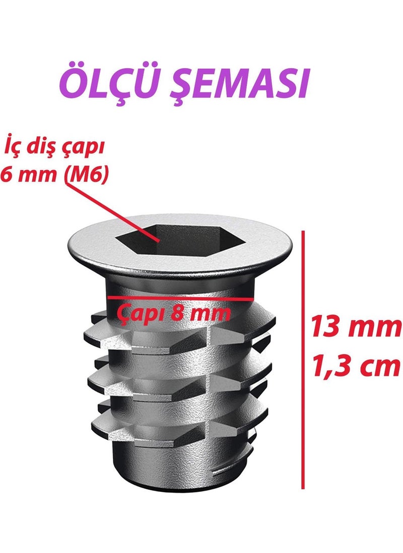 Glaswen Metal Euro Threaded Dowel Wood Dowel M6 8X13 Teeth Zinc Furniture Connection Unit Joining (25 Pieces)  - Image 3