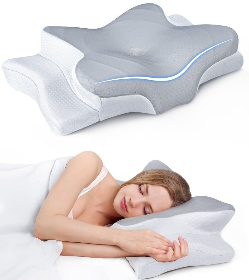 Neck Support Pillow 62*34*13cm Gray White - Cervical Pillow for Neck Pain Relief Sleep - Image 1