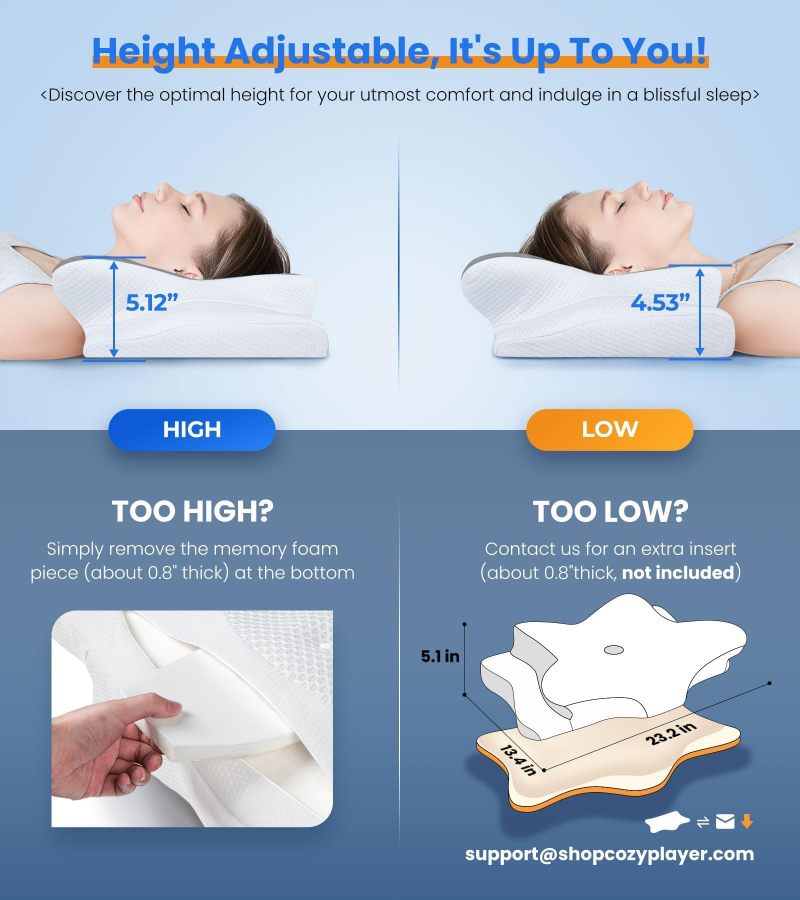 Neck Support Pillow 62*34*13cm Gray White - Cervical Pillow for Neck Pain Relief Sleep - Image 4